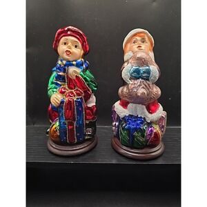 Thomas Pacconi Classics Christmas Boy Girl Blown Mercury Glass 6" Figurines 2004